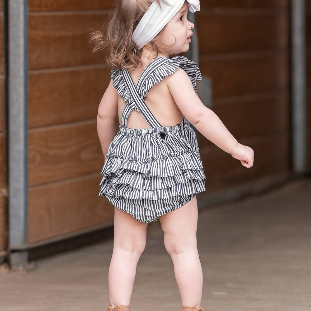 Rufflebutts Navy White Striped Ruffle Bubble Romper 3-6 12-18 18-24 months 2T